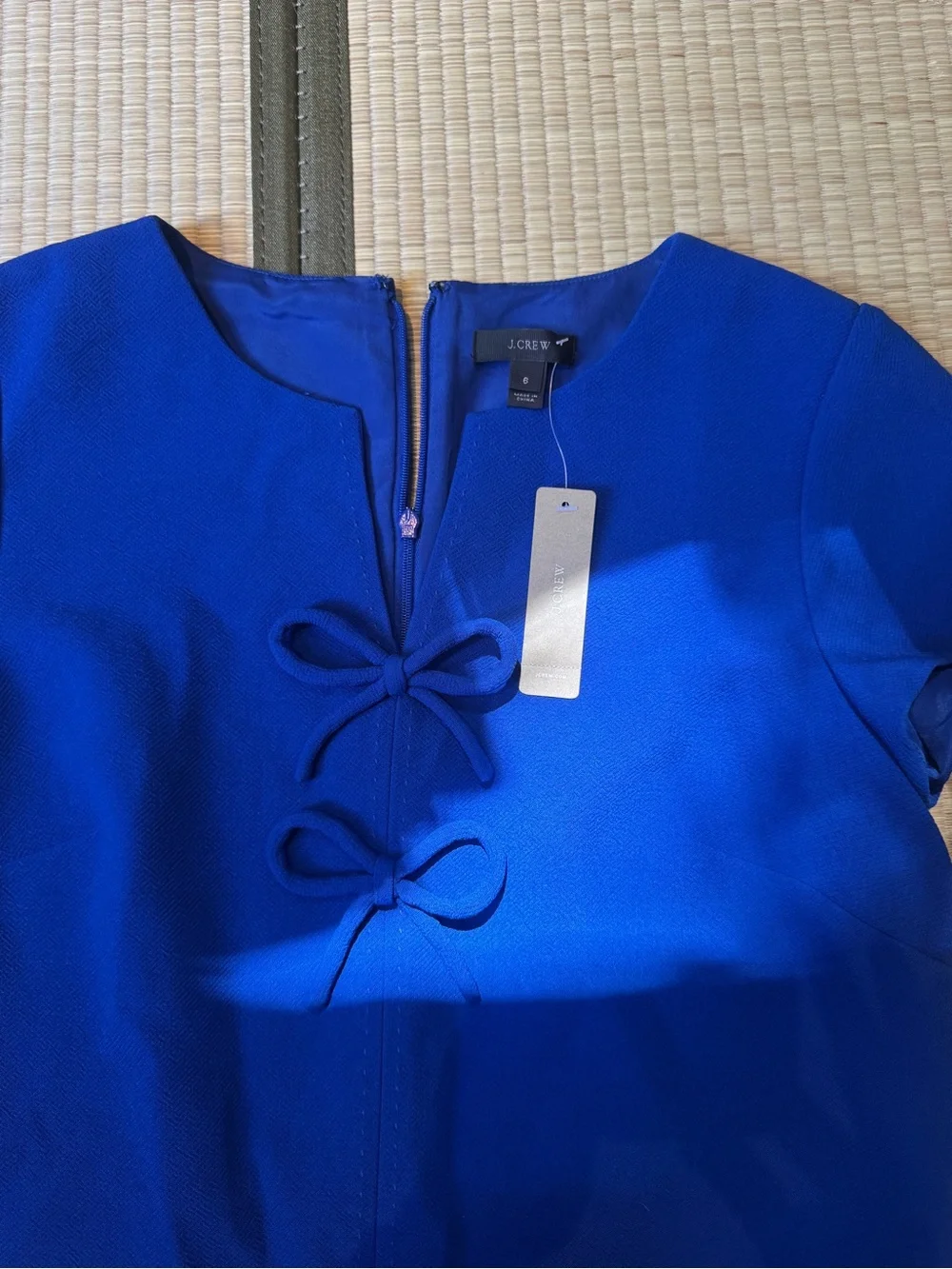 J. Crew Electric Blue Bow-Front Short Sleeve Tunic NEW WITH TAGS